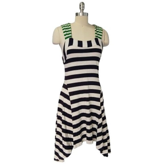 Anthropologie HWR Monogram Split Striped Dress Size XS Blue White Green VTG Rare - Picture 2 of 12